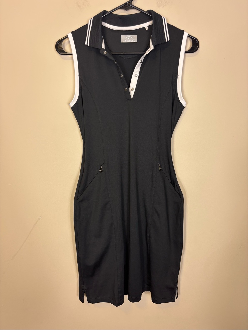 Callaway Golf Black Sleeveless Polo Dress with White Trim Has shorts under XS